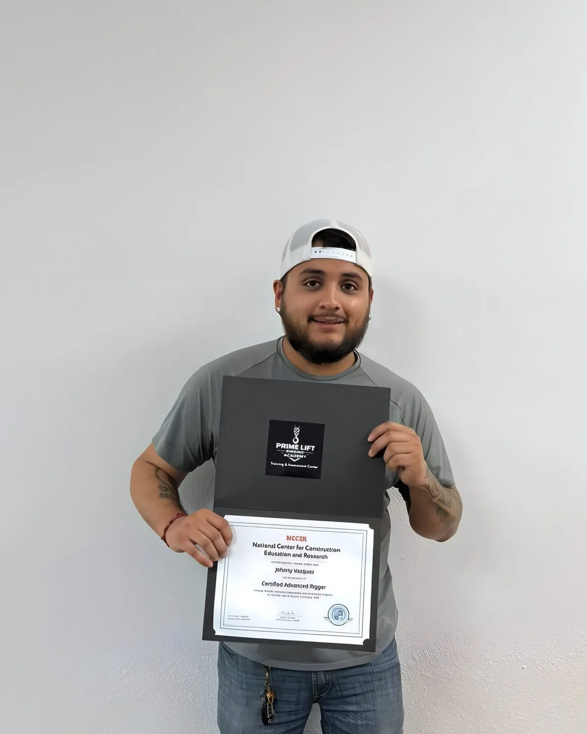 Prime Lift graduate with his NCCER Certified Advanced Rigger certificate